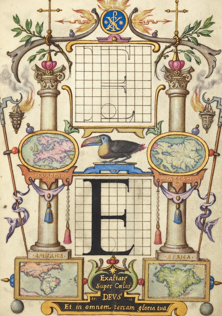 An illustration from Mira calligraphiae monumenta, 1561, leaf 65