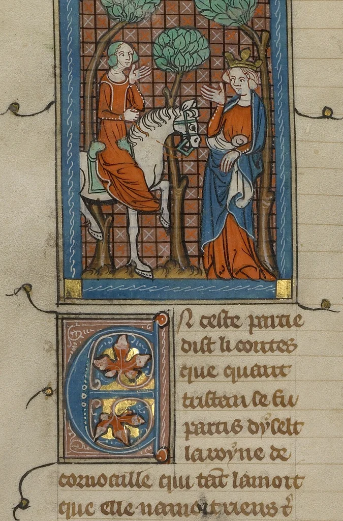 An illustration from Roman du Bon Chevalier Tristan, Fils au Bon Roy Meliadus de Leonois, 1320, leaf 8