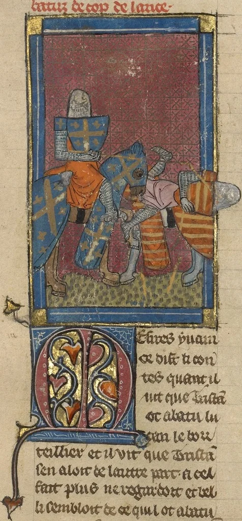 An illustration from Roman du Bon Chevalier Tristan, Fils au Bon Roy Meliadus de Leonois, 1320, leaf 81
