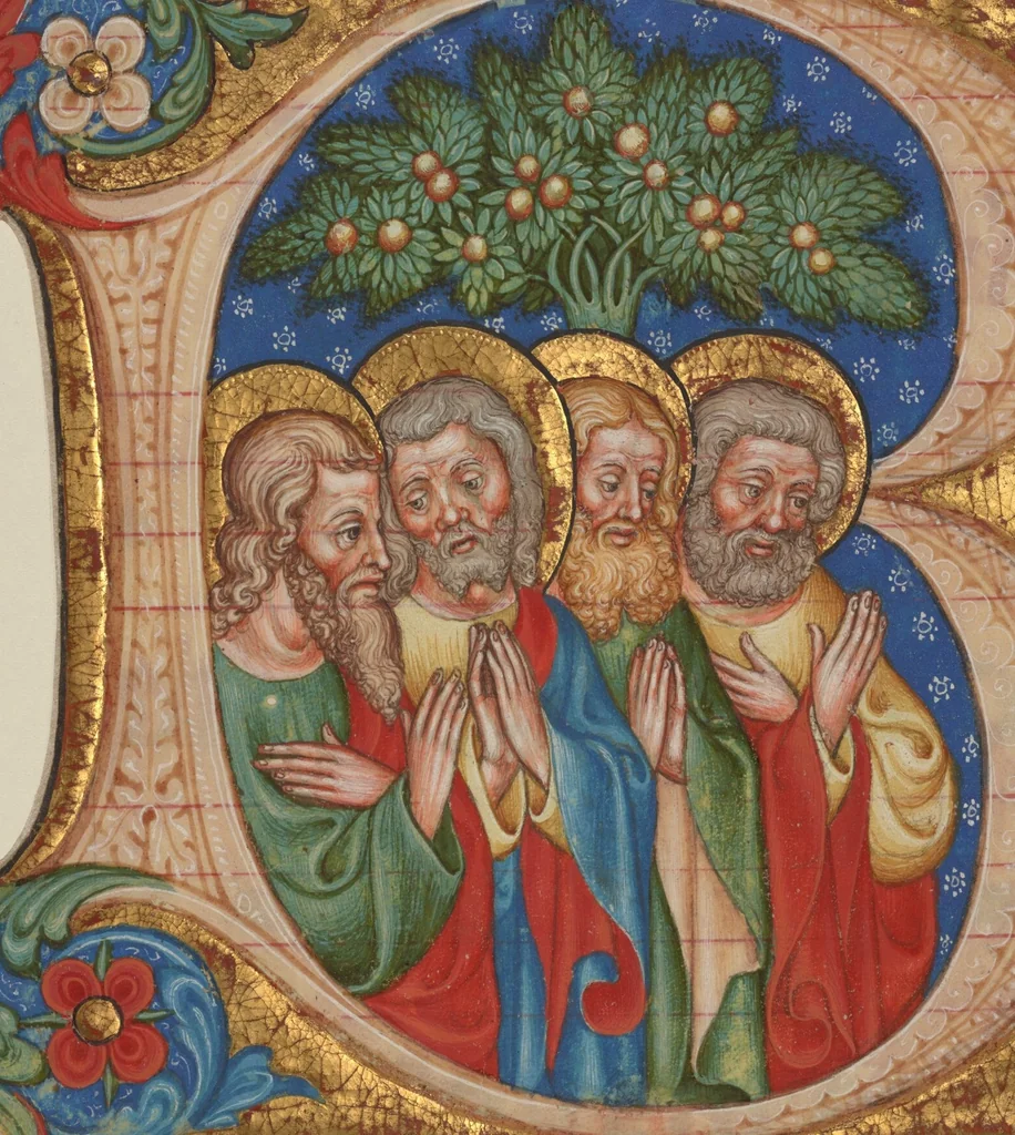 An illustration from Cutting from a choir book, 1450, leaf 1