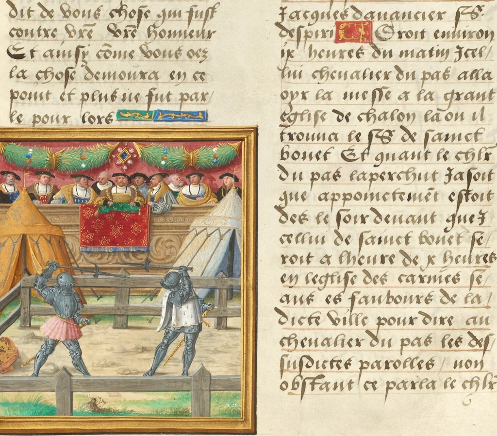 An illustration from Livre des faits de Jacques de Lalaing, 1530, leaf 4