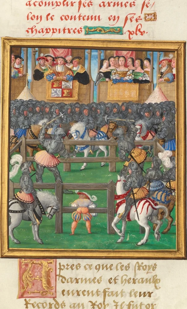 An illustration from Livre des faits de Jacques de Lalaing, 1530, leaf 9