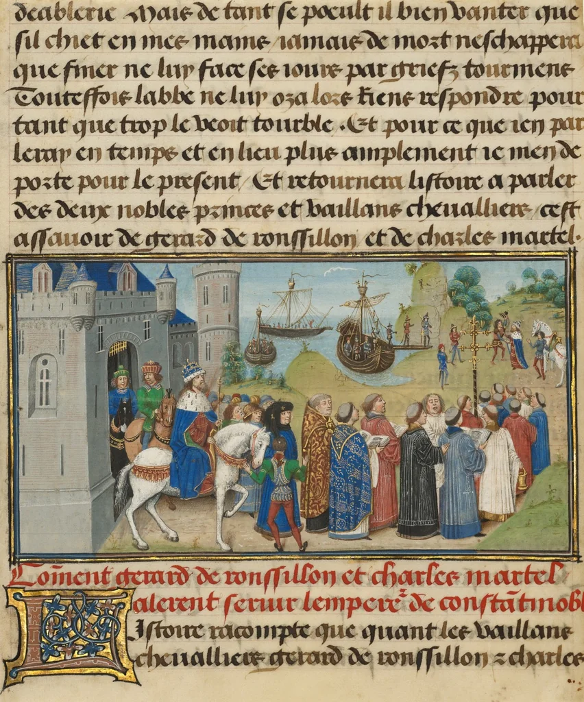 An illustration from Fifteen Cuttings from Histoire de Charles Martel, 1463, leaf 13