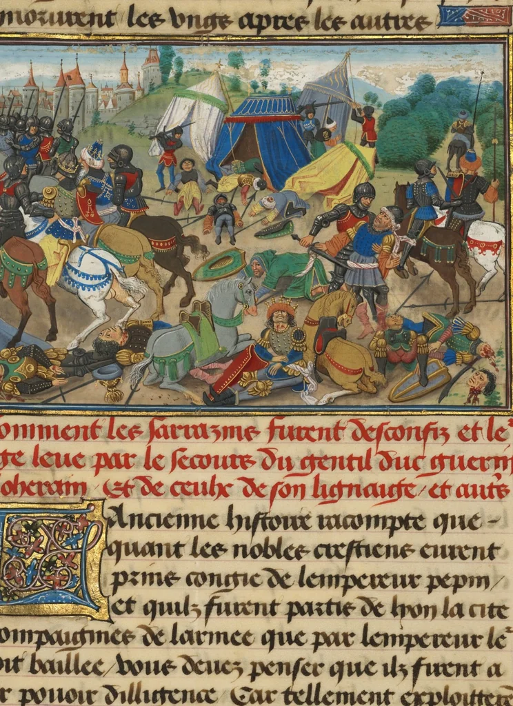 An illustration from Fifteen Cuttings from Histoire de Charles Martel, 1463, leaf 5