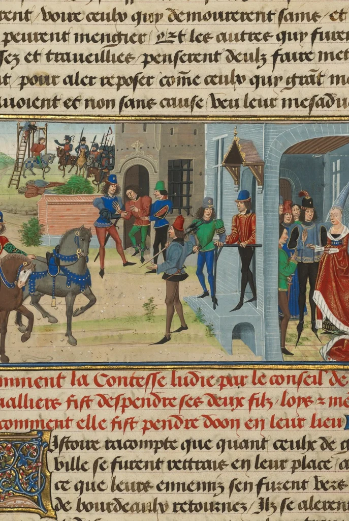 An illustration from Fifteen Cuttings from Histoire de Charles Martel, 1463, leaf 7