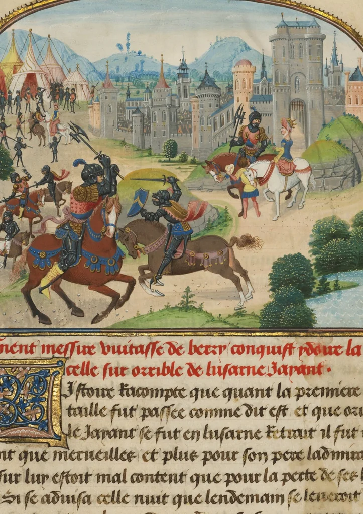 An illustration from Fifteen Cuttings from Histoire de Charles Martel, 1463, leaf 9