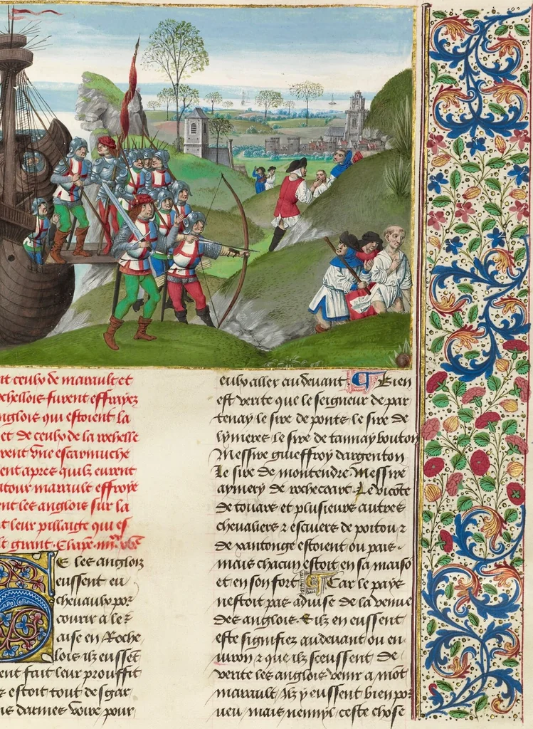 An illustration from Chroniques (Book Three), 1480, leaf 45