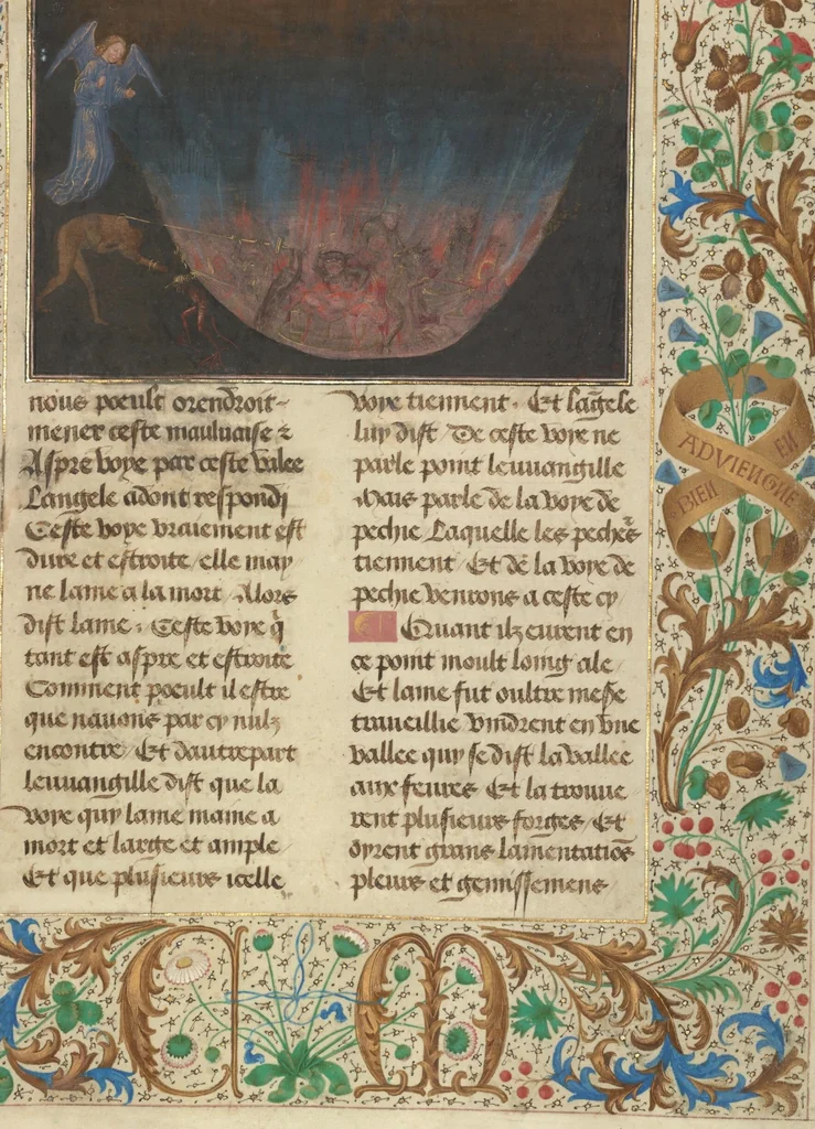 An illustration from Les Visions du chevalier Tondal, 1475, leaf 74