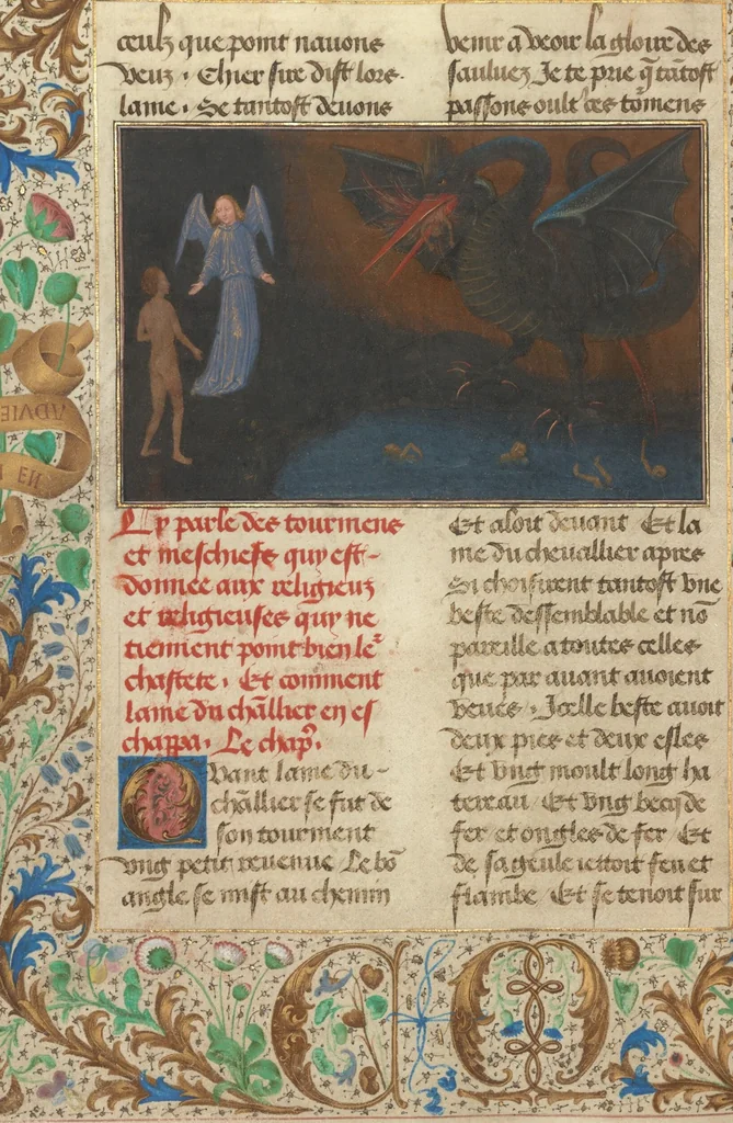 An illustration from Les Visions du chevalier Tondal, 1475, leaf 86