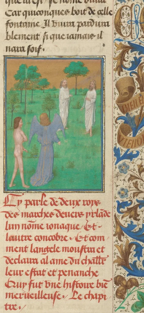 An illustration from Les Visions du chevalier Tondal, 1475, leaf 94