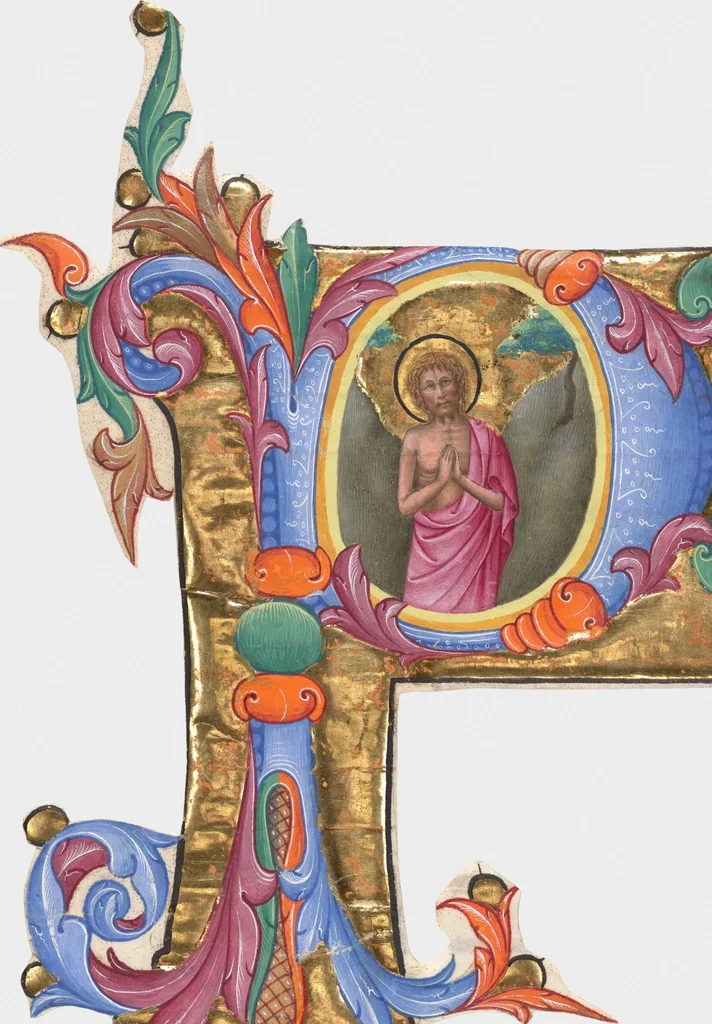 An illustration from Initial P: Saint John the Baptist, cutting from a gradual, 1446, leaf 1