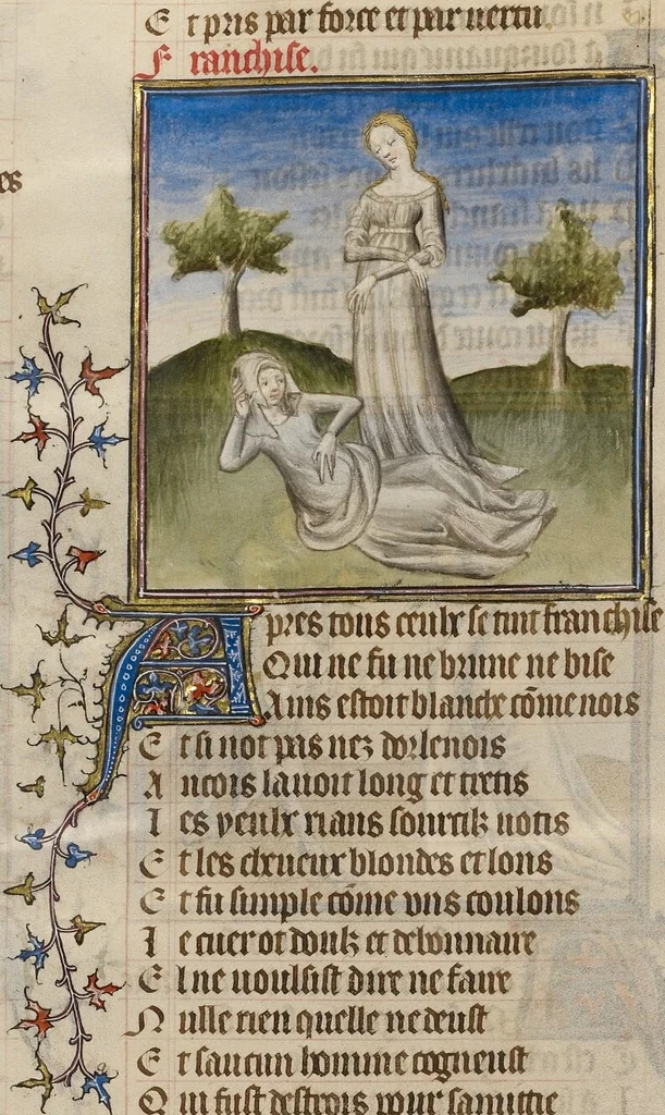 An illustration from Roman de la Rose, 1405, leaf 19