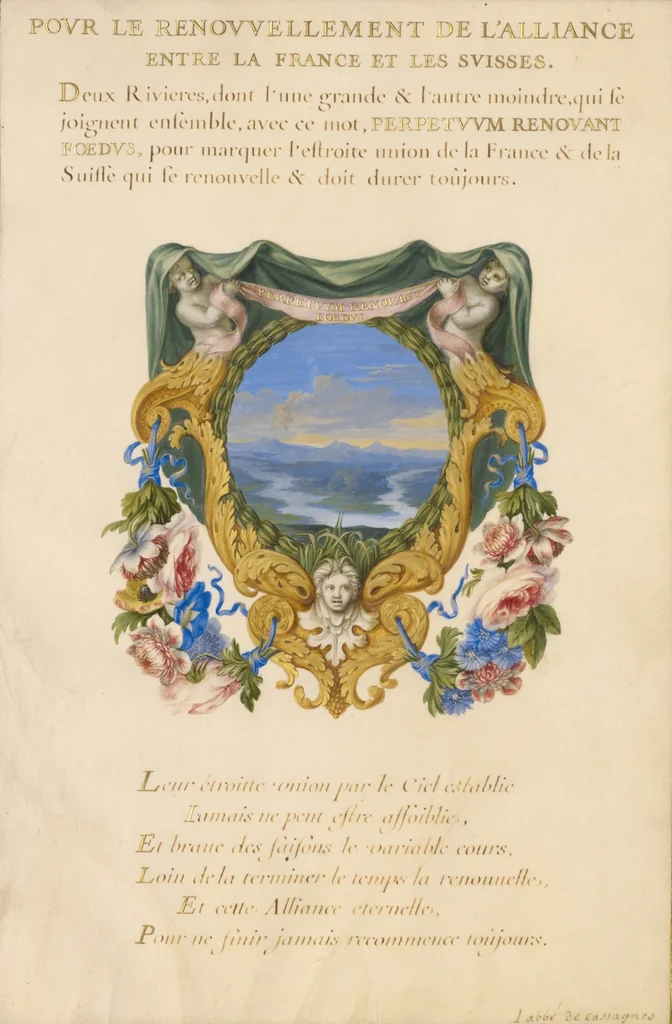 An illustration from Nine Emblems for Louis XIV, 1663, leaf 1