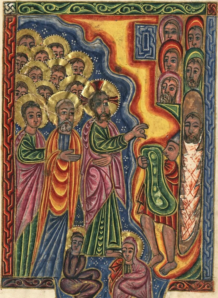 An illustration from Leaf from Ms. Ludwig II 7 with The Raising of Lazarus, 1615, leaf 1