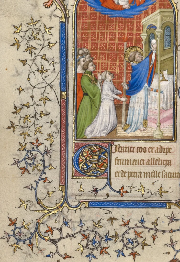 An illustration from Collection of Masses for High Feasts, 1410, leaf 1