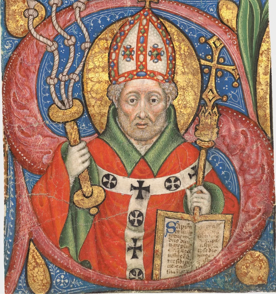 An illustration from Initial S: Saint Ambrose, cutting, 1440, leaf 1