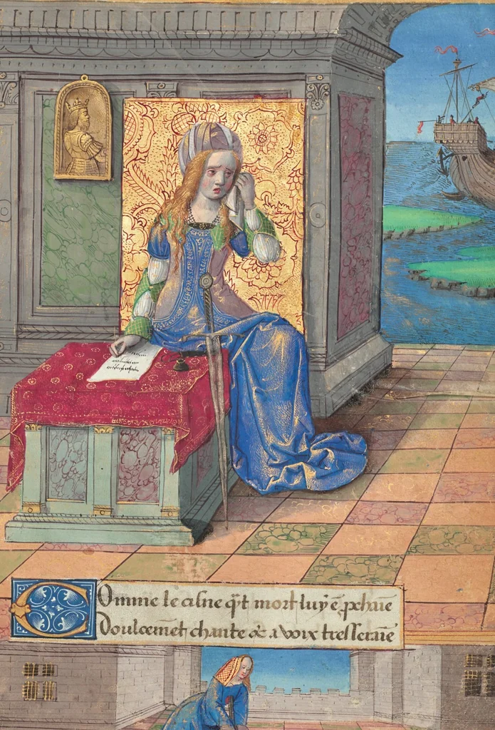 An illustration from Ovid, Excerpts from Heroides; Octavien de Saint-Gelais, Letters, 1493, leaf 4