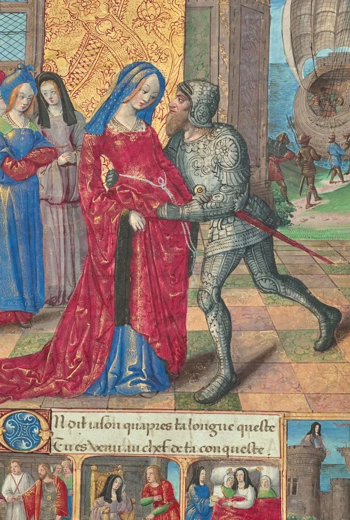 An illustration from Ovid, Excerpts from Heroides; Octavien de Saint-Gelais, Letters, 1493, leaf 5
