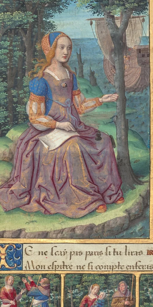 An illustration from Ovid, Excerpts from Heroides; Octavien de Saint-Gelais, Letters, 1493, leaf 7