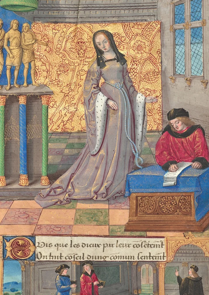 An illustration from Ovid, Excerpts from Heroides; Octavien de Saint-Gelais, Letters, 1493, leaf 9