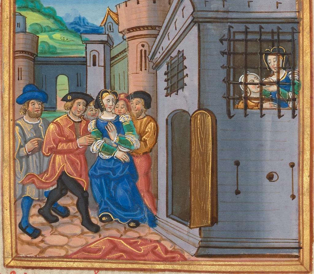 An illustration from Des cleres et nobles femmes; Le livre de la Cité des Dames, 1470, leaf 1