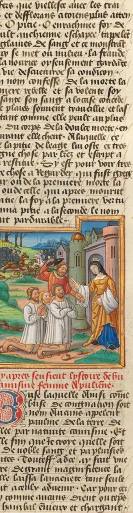 An illustration from Des cleres et nobles femmes; Le livre de la Cité des Dames, 1470, leaf 11