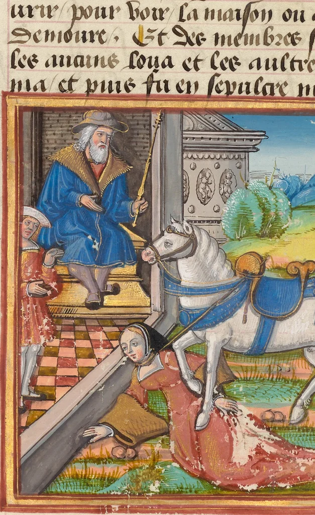 An illustration from Des cleres et nobles femmes; Le livre de la Cité des Dames, 1470, leaf 28