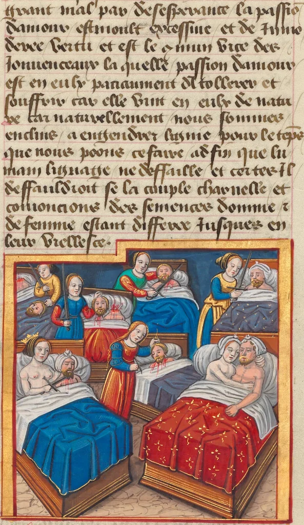 An illustration from Des cleres et nobles femmes; Le livre de la Cité des Dames, 1470, leaf 38