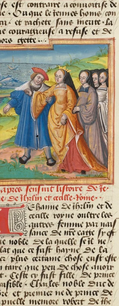 An illustration from Des cleres et nobles femmes; Le livre de la Cité des Dames, 1470, leaf 45