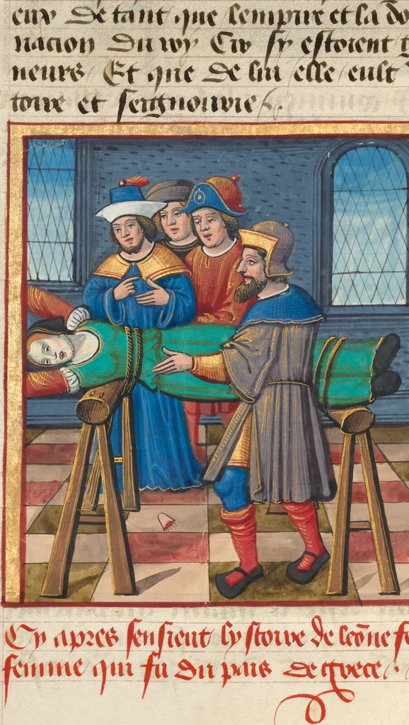 An illustration from Des cleres et nobles femmes; Le livre de la Cité des Dames, 1470, leaf 51