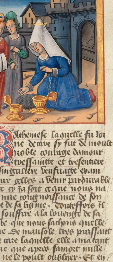 An illustration from Des cleres et nobles femmes; Le livre de la Cité des Dames, 1470, leaf 7