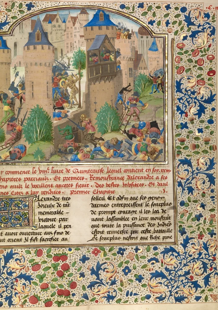 An illustration from Livre des fais d'Alexandre le grant, 1470, leaf 2