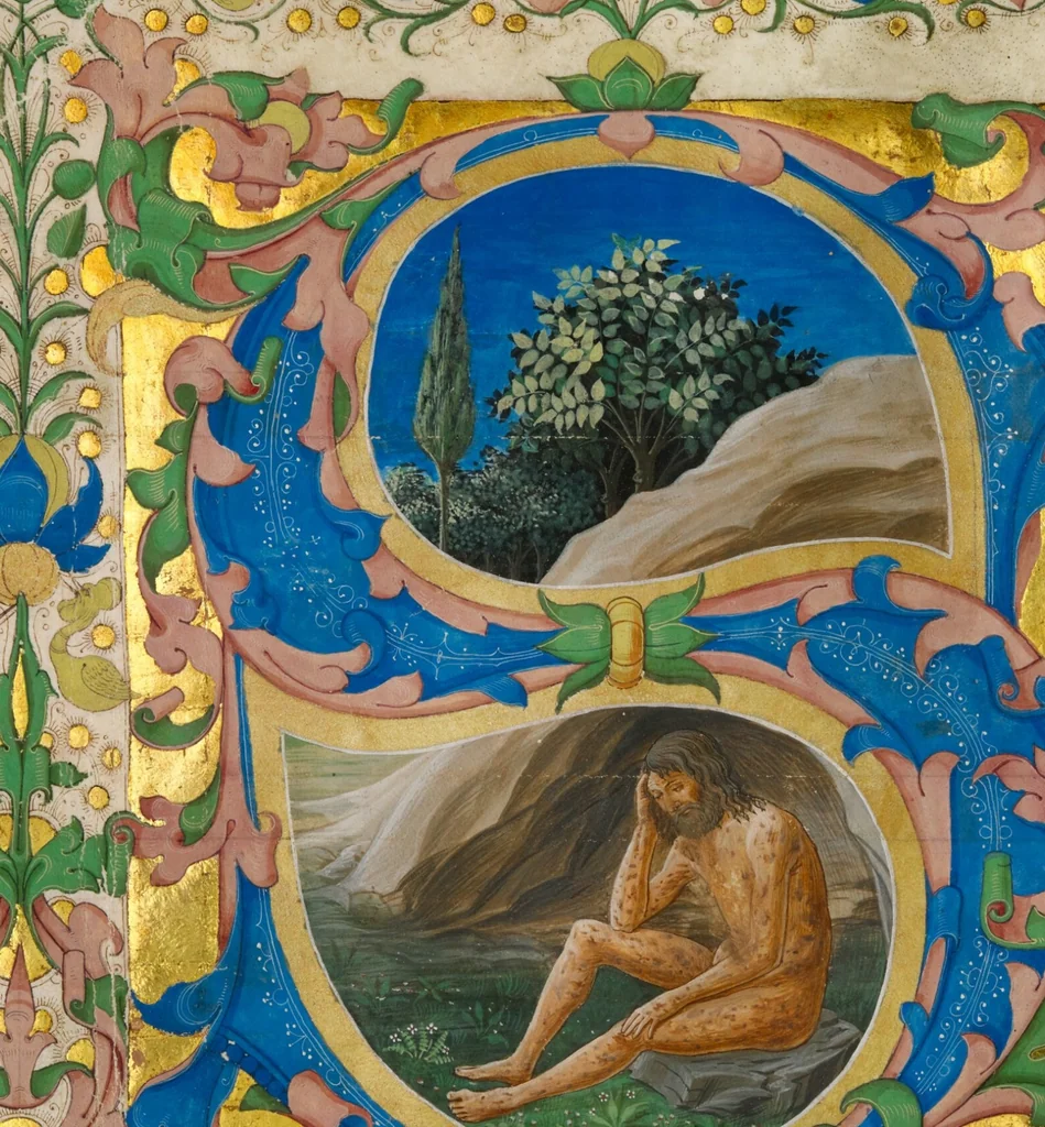 An illustration from Cutting from a choir book, 1450, leaf 1