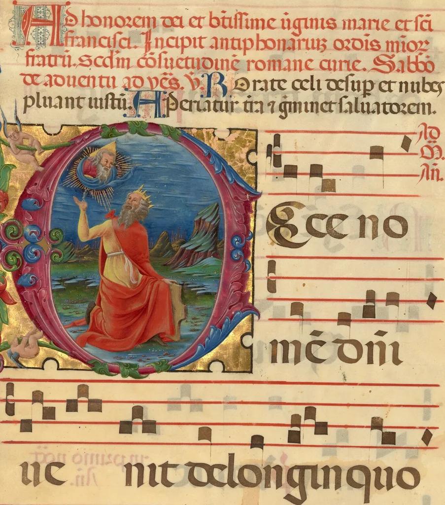 An illustration from Leaf from the Antiphonal of Cardinal Bessarion, 1455, leaf 1