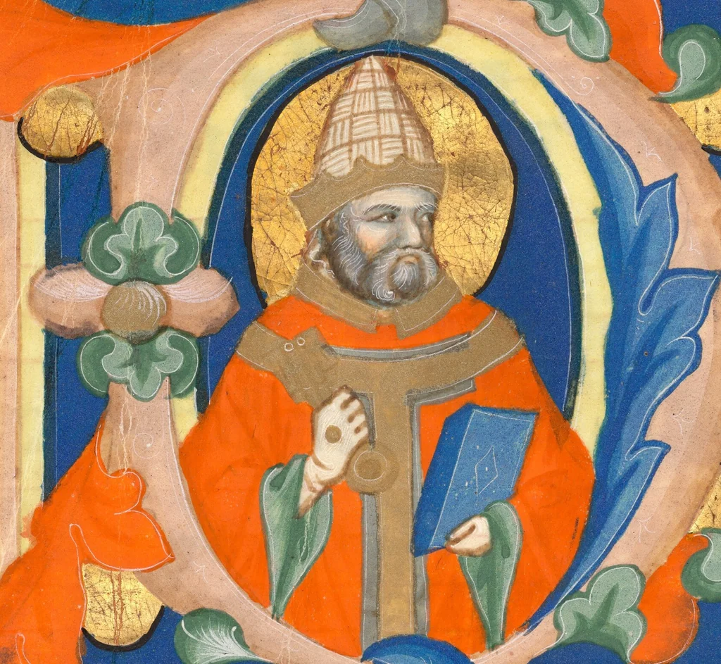An illustration from Initial D: Saint Peter, cutting from an antiphonal, 1331, leaf 1