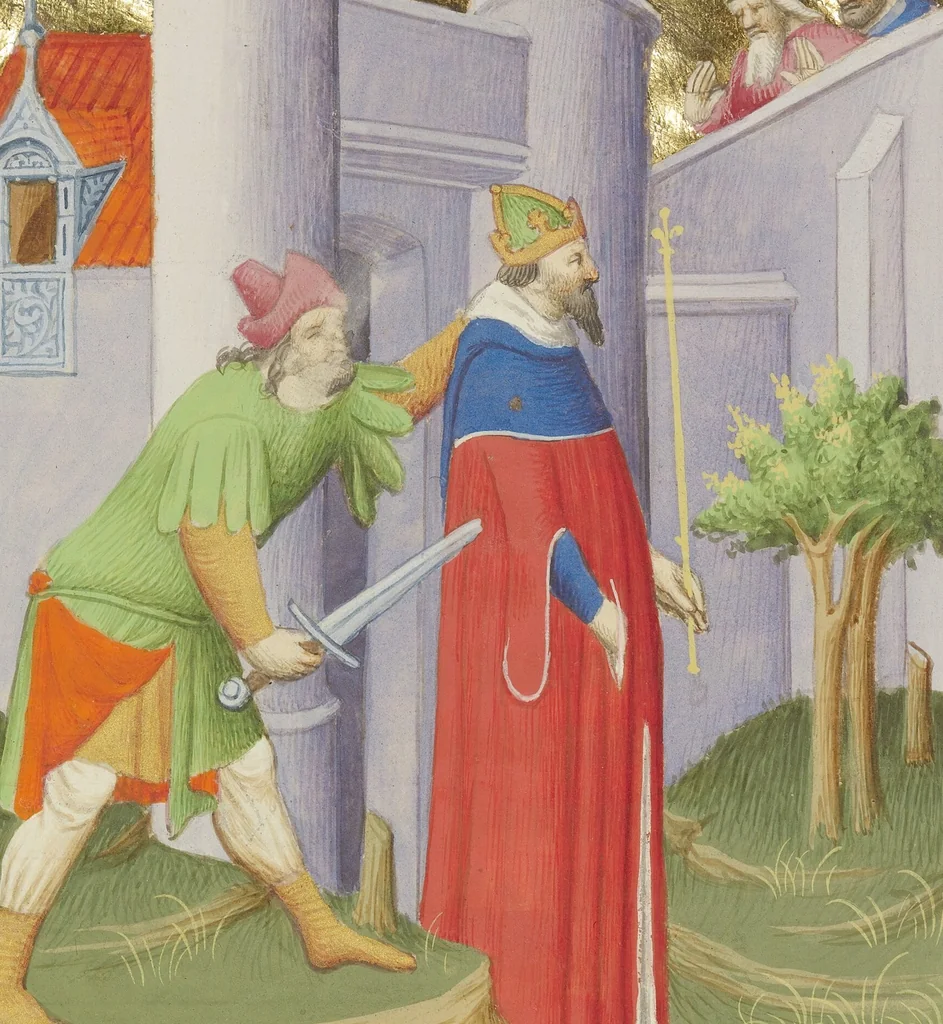An illustration from Des cas des nobles hommes et femmes, 1413, leaf 74