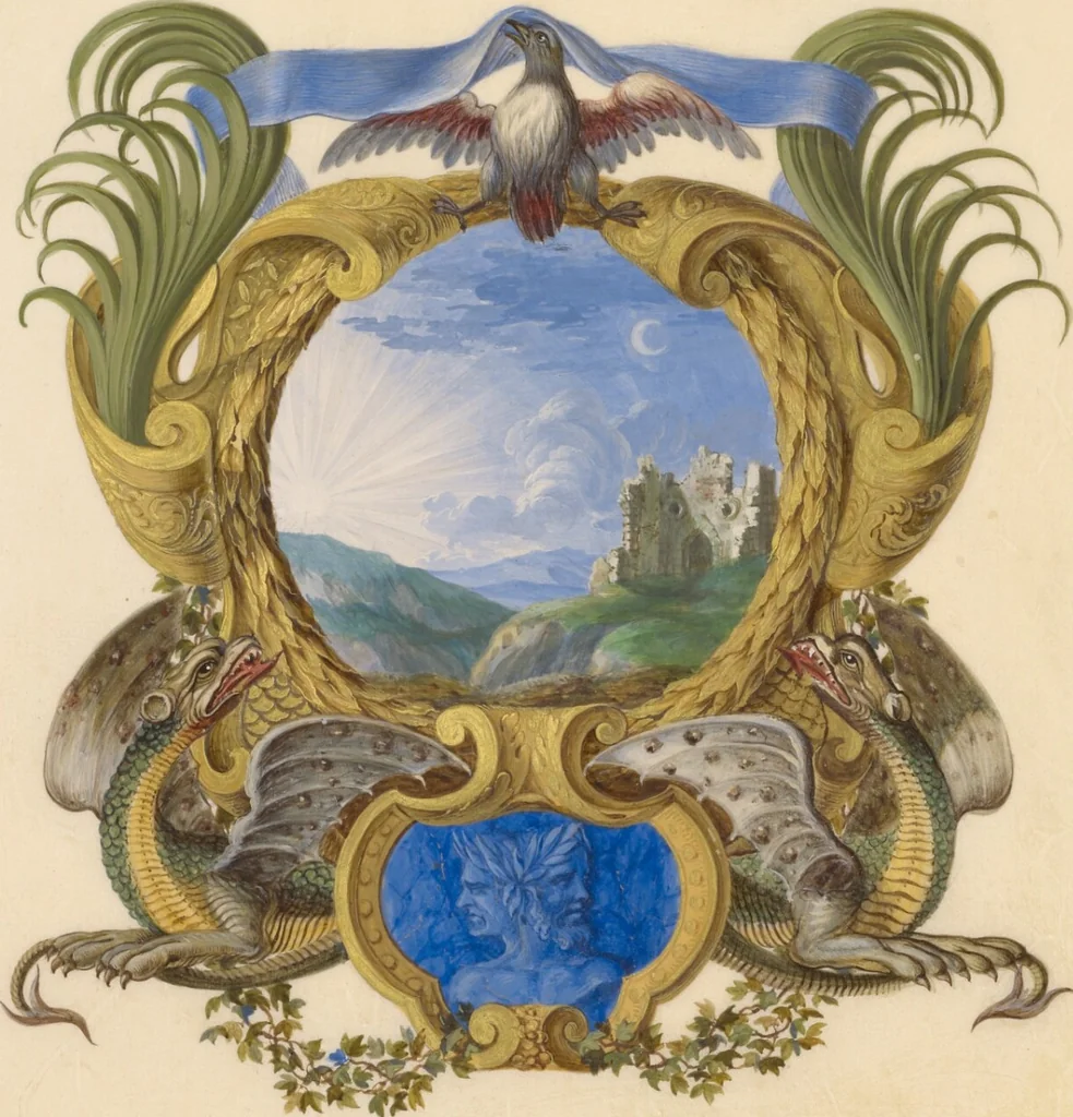 An illustration from Three Emblems for Louis XIV, 1663, leaf 1