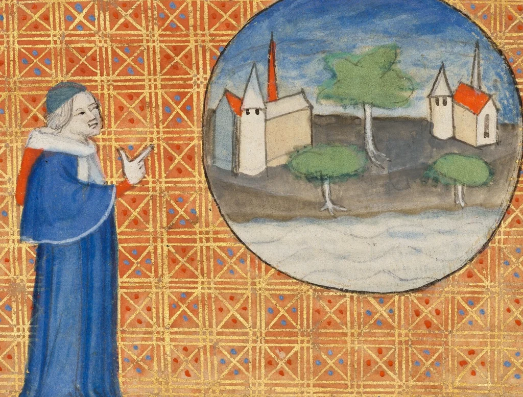 An illustration from Six Cuttings from Bartholomaeus Anglicus, Livre des propriétés des choses, 1400, leaf 2