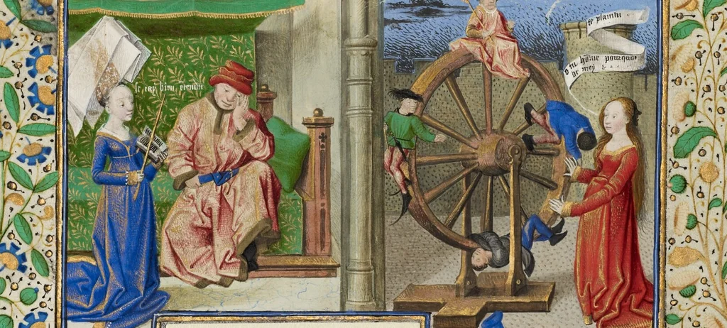 An illustration from Miniatures from Boethius, Consolation de philosophie, 1460, leaf 4