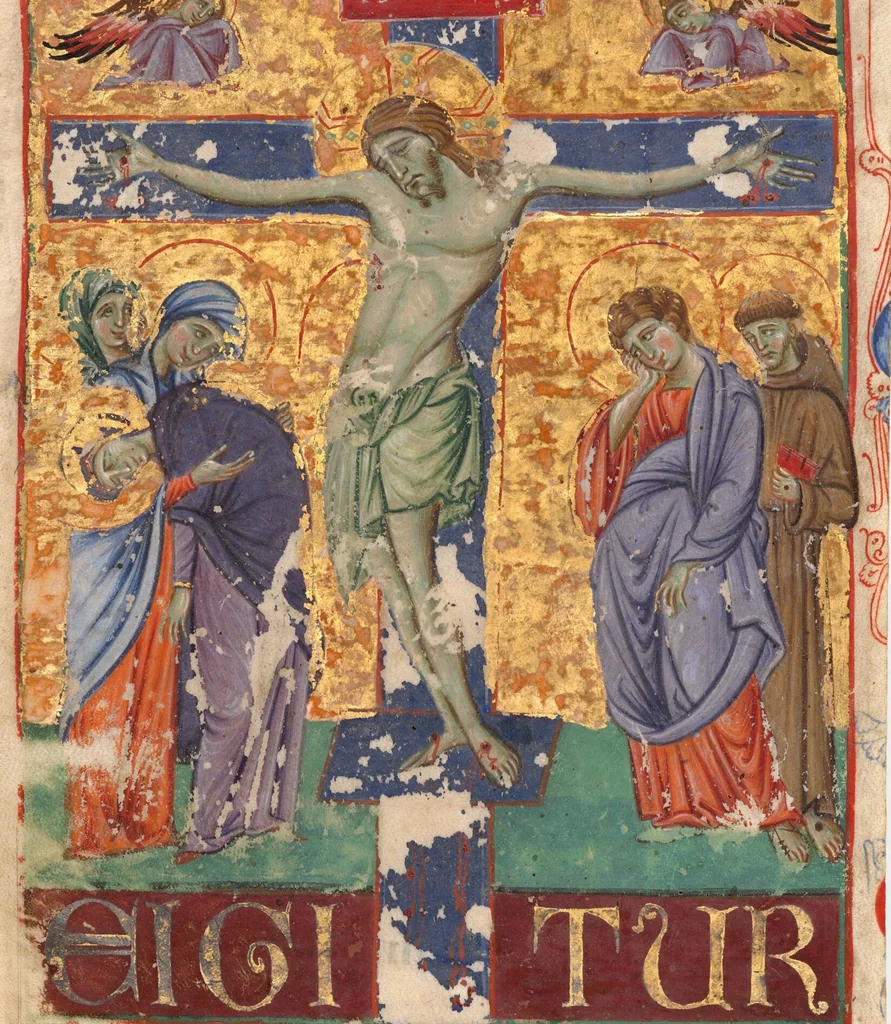 An illustration from The Crucifixion, cutting from a missal, 1260, leaf 1