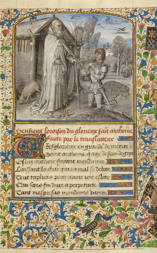 An illustration from Invention et translation du corps de Saint Antoine, 1465, leaf 1