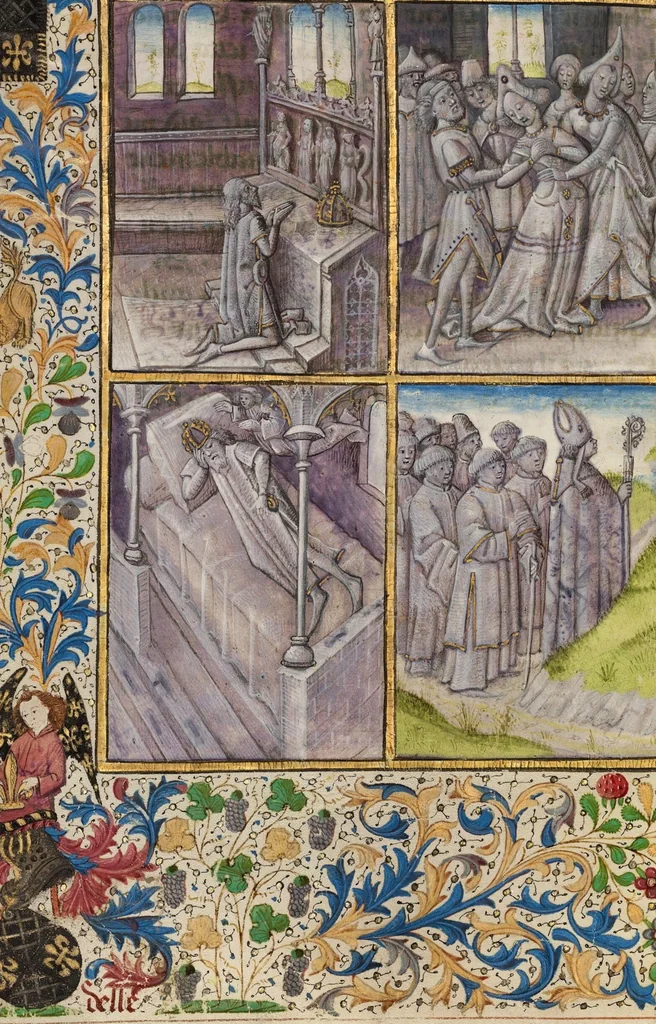 An illustration from Invention et translation du corps de Saint Antoine, 1465, leaf 3