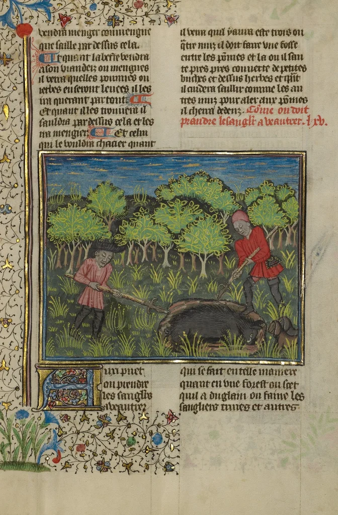 An illustration from Livre de la Chasse, 1430, leaf 11