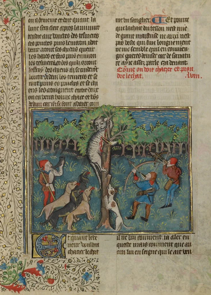 An illustration from Livre de la Chasse, 1430, leaf 12
