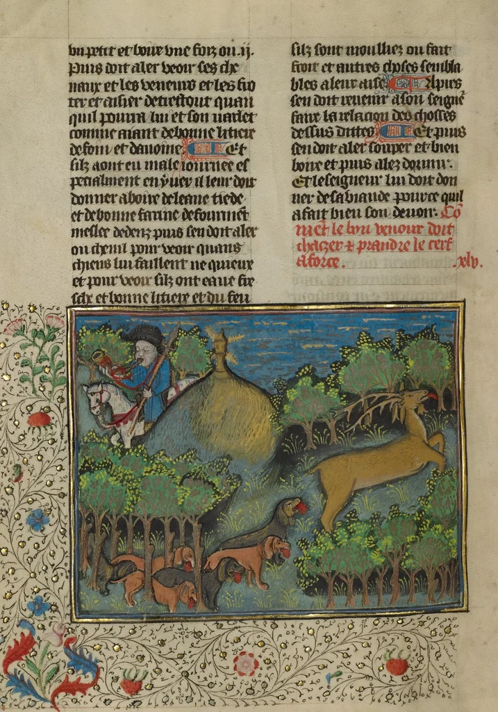 An illustration from Livre de la Chasse, 1430, leaf 21
