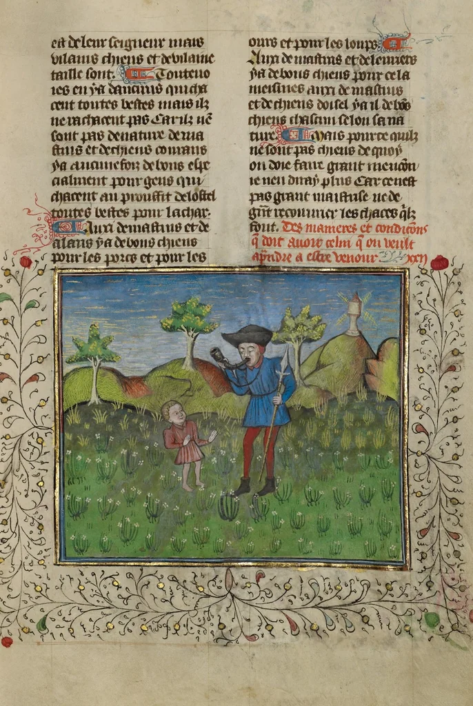 An illustration from Livre de la Chasse, 1430, leaf 34