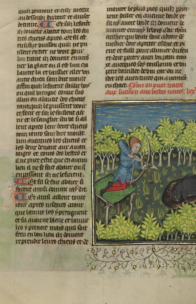 An illustration from Livre de la Chasse, 1430, leaf 41