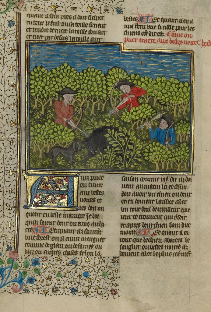 An illustration from Livre de la Chasse, 1430, leaf 42