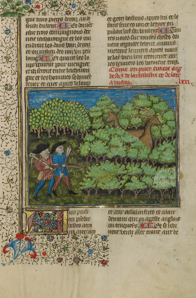 An illustration from Livre de la Chasse, 1430, leaf 43
