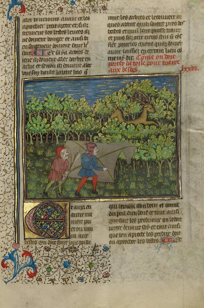 An illustration from Livre de la Chasse, 1430, leaf 45